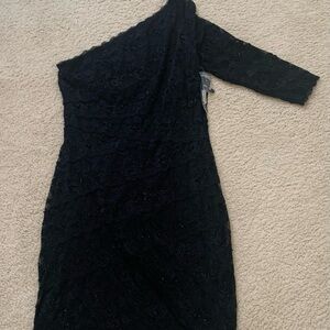 Black one shoulder dress with some sparkle